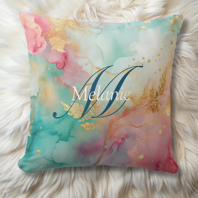 Coussin monogramme d'or rose moderne (Créateur téléchargé)