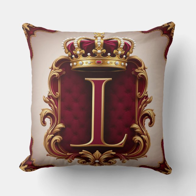 Coussin Monogramme doré majestueux avec couronne sur velou (Recto)