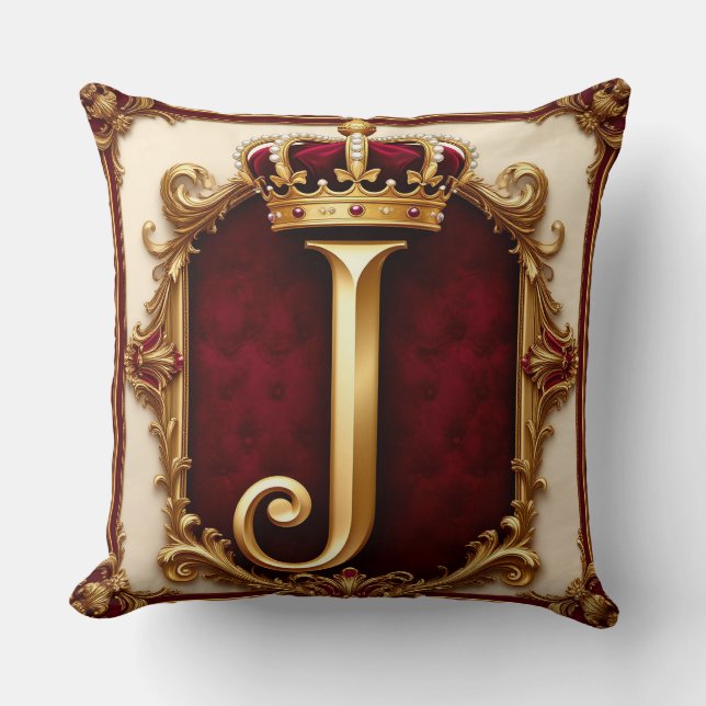 Coussin Monogramme doré majestueux avec couronne sur velou (Recto)