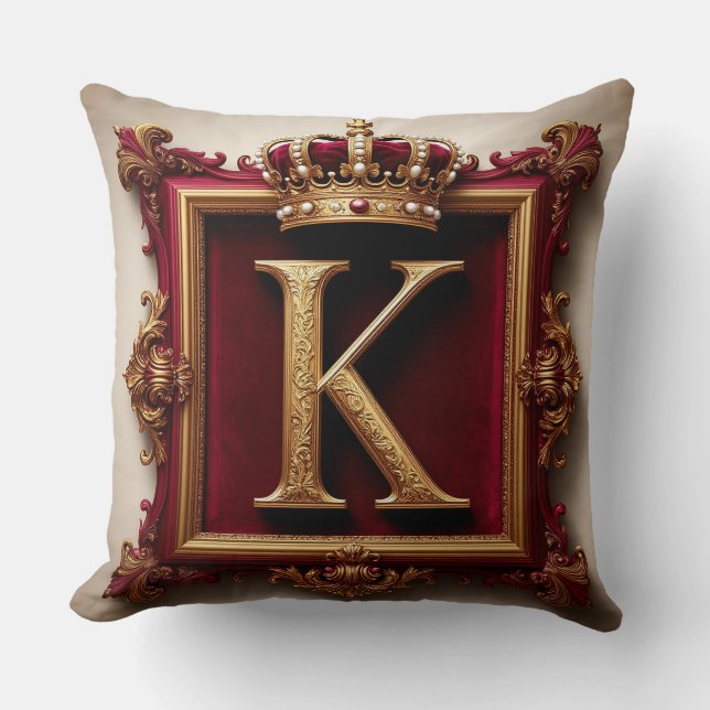 Coussin Monogramme doré majestueux avec couronne sur velou (Recto)