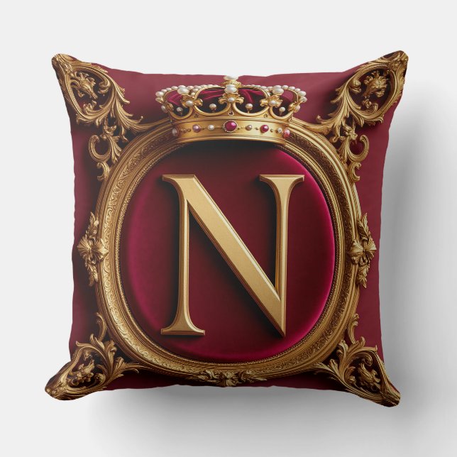 Coussin Monogramme doré majestueux avec couronne sur velou (Recto)