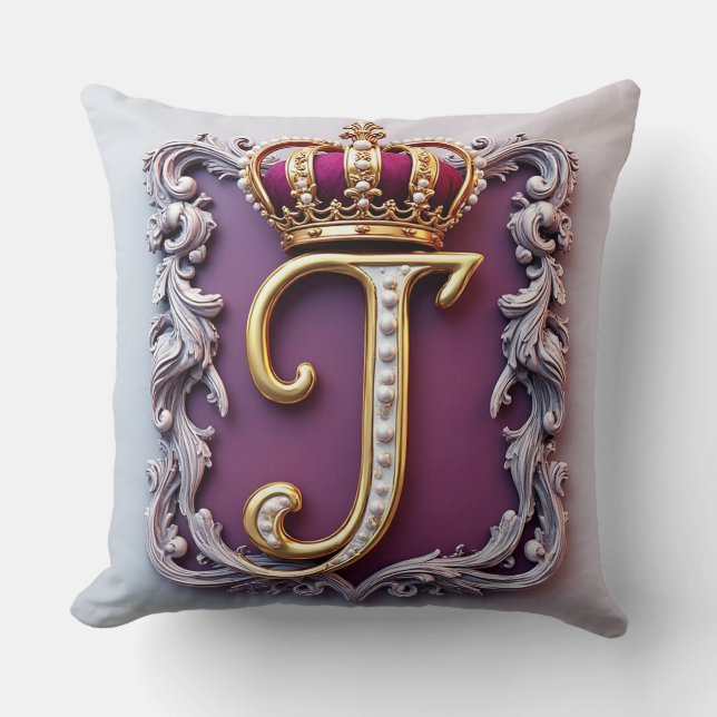 Coussin Monogramme doré majestueux avec couronne sur velou (Recto)