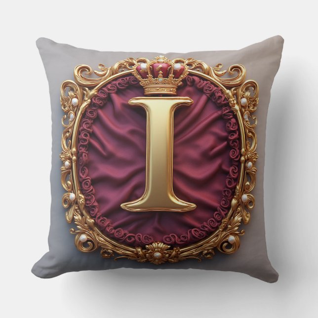 Coussin Monogramme doré majestueux avec couronne sur velou (Recto)