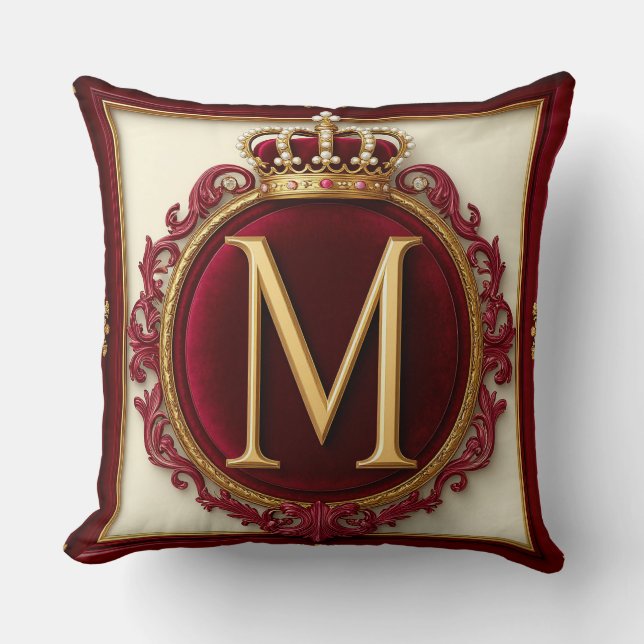 Coussin Monogramme doré majestueux avec couronne sur velou (Recto)