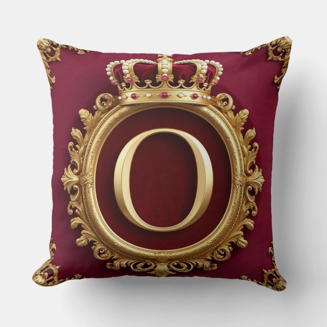 Coussin Monogramme doré majestueux avec couronne sur velou (Recto)