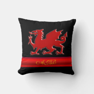 Coussin Monogramme Dragon rouge, bande rouge à effet métal