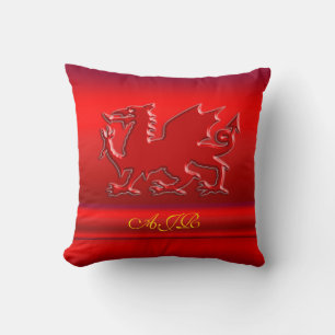 Coussin Monogramme, Dragon rouge sur effet métallique roug
