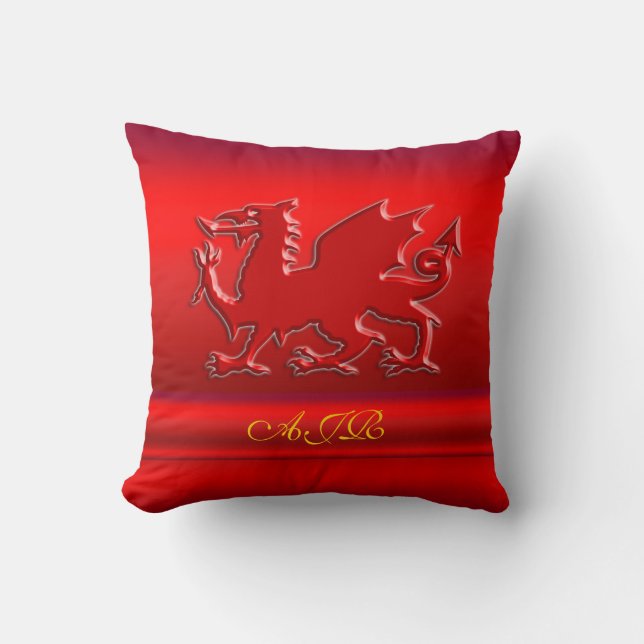 Coussin Monogramme, Dragon rouge sur effet métallique roug (Recto)