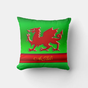 Coussin Monogramme, Dragon rouge sur effet métallique vert