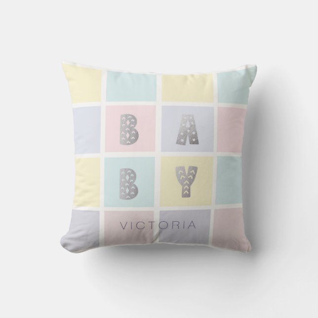 Coussin monogramme du bloc de couleurs pastel (Recto)