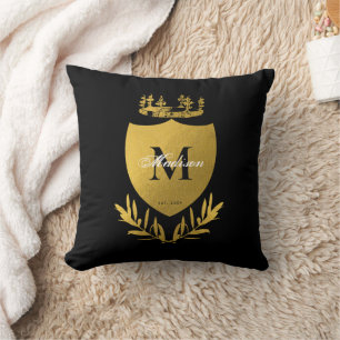 Coussin Monogramme du bouclier royal noir et or