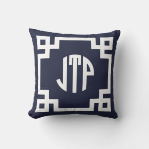 Coussin Monogramme du cercle clé bleu et blanc de la marin