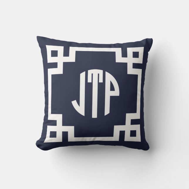 Coussin Monogramme du cercle clé bleu et blanc de la marin (Recto)
