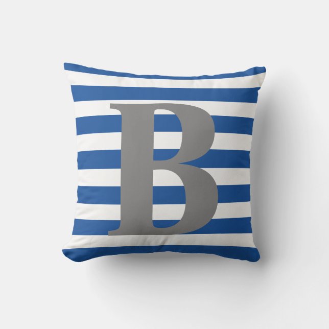 Coussin Monogramme du Royal Blue White Stripes Carré initi (Recto)