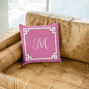 Coussin Monogramme du script de bordure de clé grecque ros