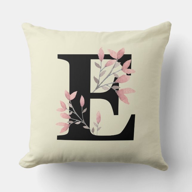 Coussin Monogramme E avec fleurs roses en spray (Recto)