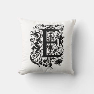 Coussin Monogramme E Modèle floral noir et blanc initial
