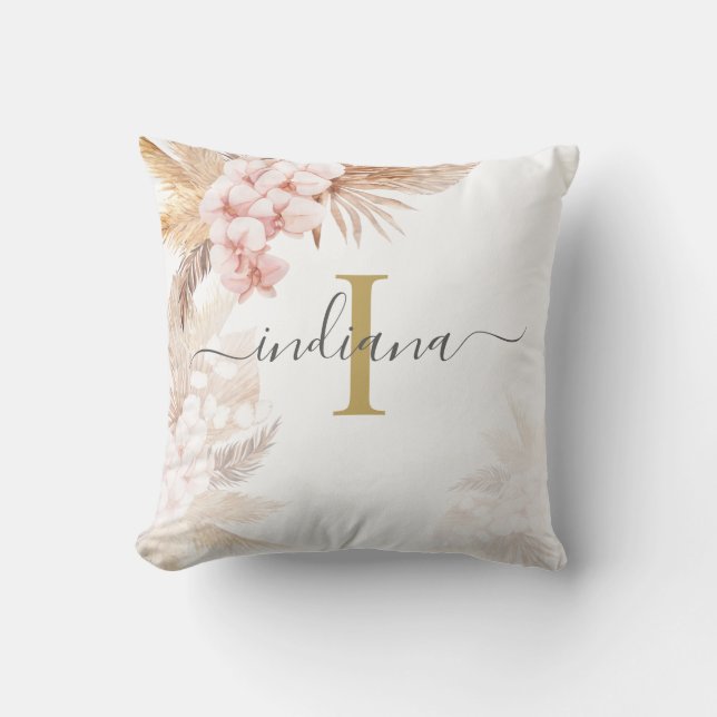 Coussin Monogramme écriture Herbe de la Pampa Terracotta (Recto)