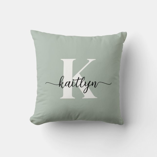 Coussin Monogramme écriture vert sauge (Recto)