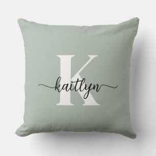 Coussin Monogramme écriture vert sauge