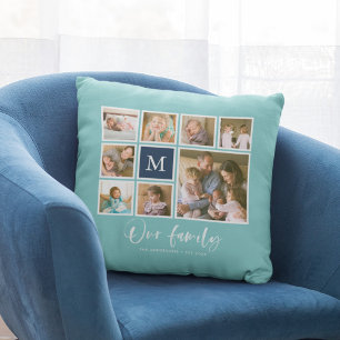 Coussin Monogramme Editable de couleur notre collage de