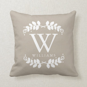 Coussin Monogramme élégant beige de lin