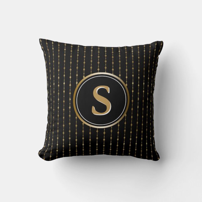 Coussin Monogramme élégant de motif de rayures de noir et (Recto)