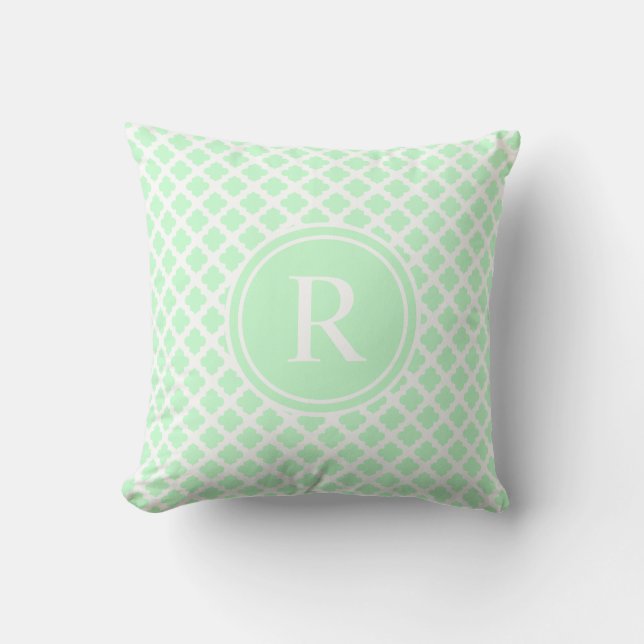 Coussin Monogramme élégant de Quatrefoil de vert de menthe (Recto)