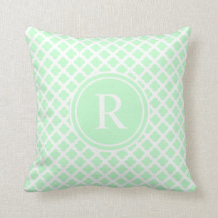Coussin Monogramme élégant de Quatrefoil de vert de menthe