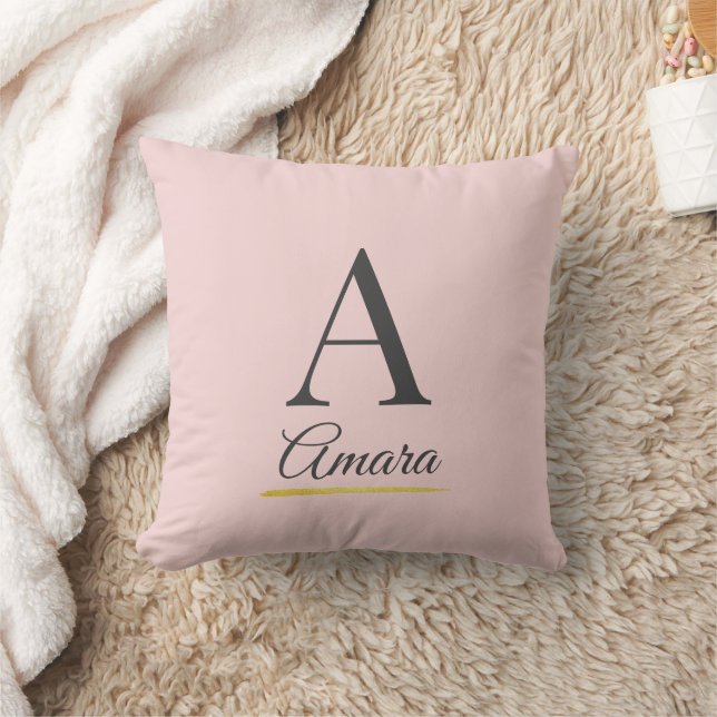 Coussin Monogramme Élégant d'Initiale et de Nom Rose Pâle (Couverture)