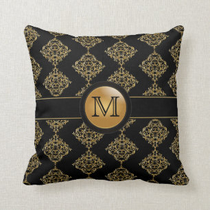 Coussin Monogramme élégant du motif   de damassé d'or