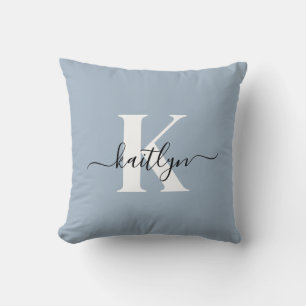 Coussin Monogramme élégant en bleu poussiéreux