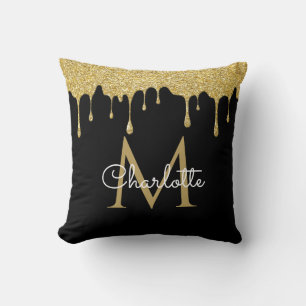 Coussin Monogramme élégant en lettres cursives avec goutte