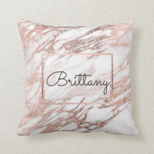 Coussin Monogramme élégant en marbre blanc et Rose or