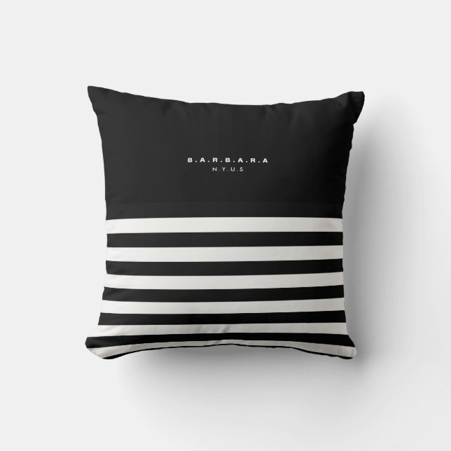 Coussin Monogramme élégant et tendance à rayures noir et b (Recto)