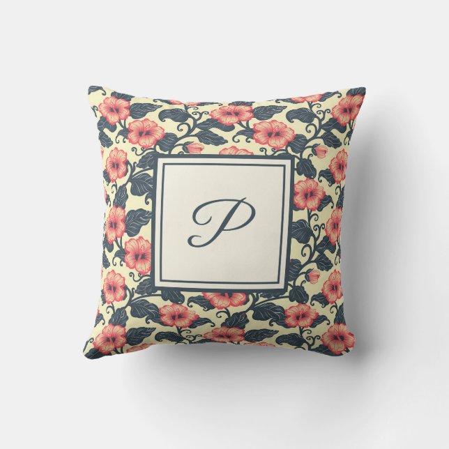 Coussin Monogramme Élégant Floral Romantique Chic Élégant (Verso)