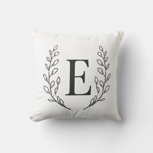 Coussin Monogramme Élégant Initiale E Art Botanique en Lig (Recto)