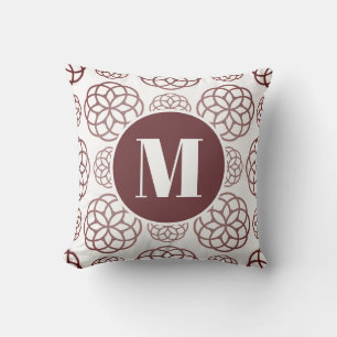 Coussin Monogrammé élégant motif circulaire bordeaux perso