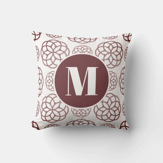 Coussin Monogrammé élégant motif circulaire bordeaux perso (Recto)