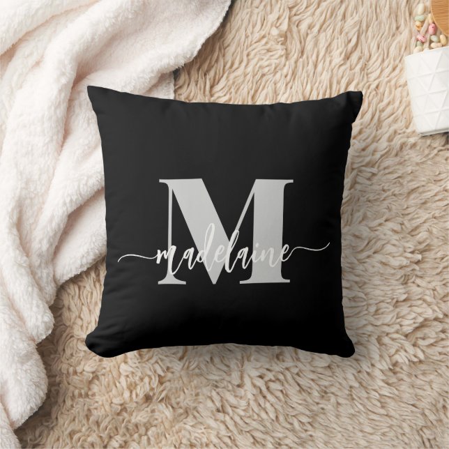 Coussin Monogramme Elegant noir blanc personnel (Couverture)