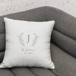 Coussin Monogramme élégant noir et blanc nom