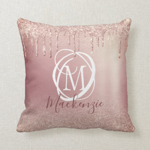 Coussin Monogramme Élégant Rose à Parties scintillant rose