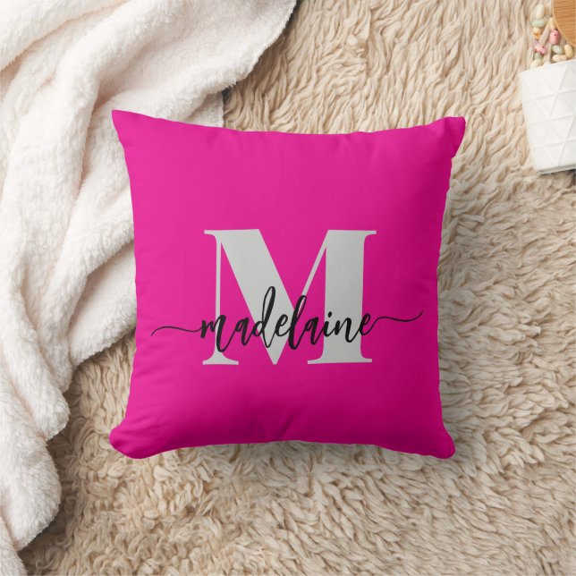 Coussin Monogramme élégant rose chaud noir personnel (Couverture)