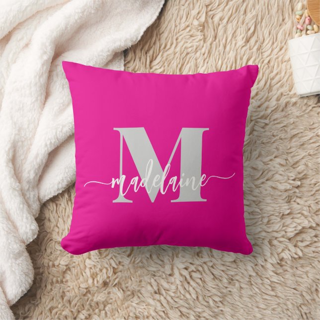 Coussin Monogramme élégant rose chaud personnel (Couverture)