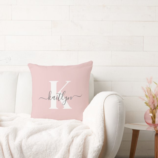 Coussin Monogramme élégant rose poudré gris (Canapé)