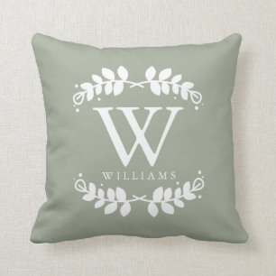 Coussin Monogramme Élégant Vert Sage
