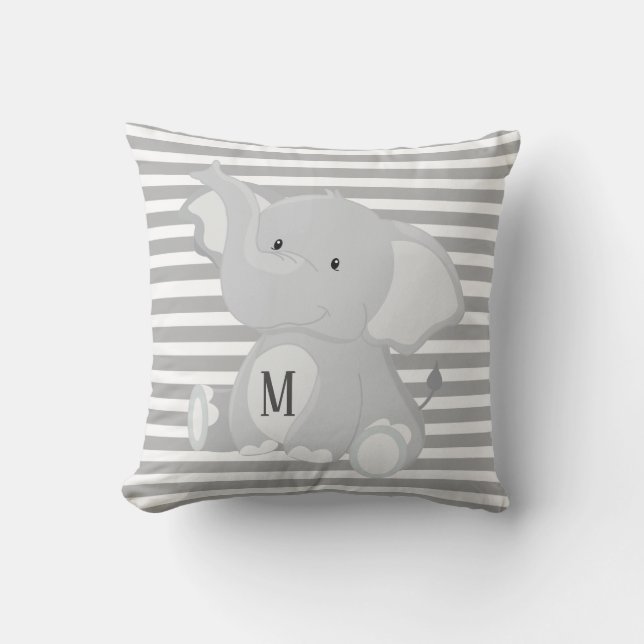 Coussin Monogramme éléphant et rayures (Recto)