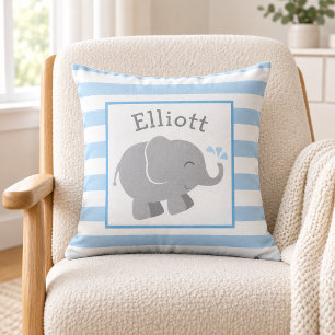 Coussin Monogramme éléphant gris et bleu moderne