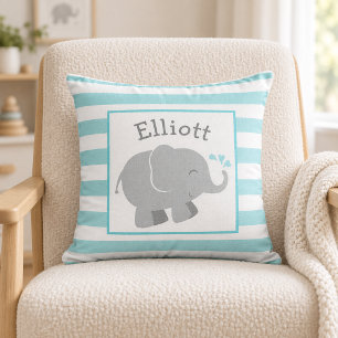 Coussin Monogramme éléphant moderne aqua et gris