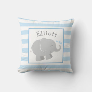 Coussin Monogramme éléphant moderne bleu et gris